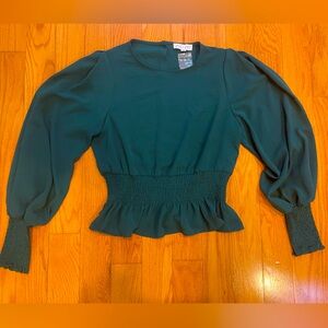 Forest Green Cinch-Waist Blouse